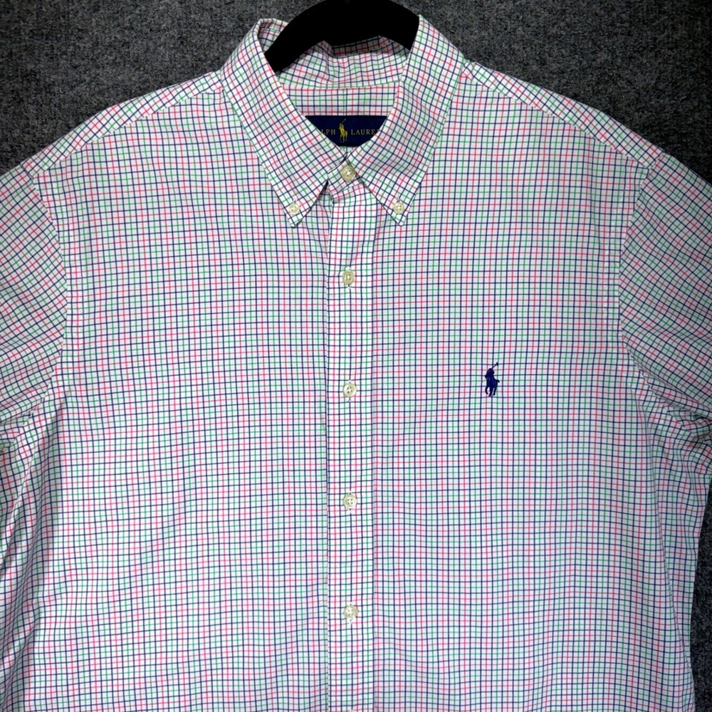 Ralph Lauren Tattersall Shirt Mens Large White Multi Check Casual Preppy Pony